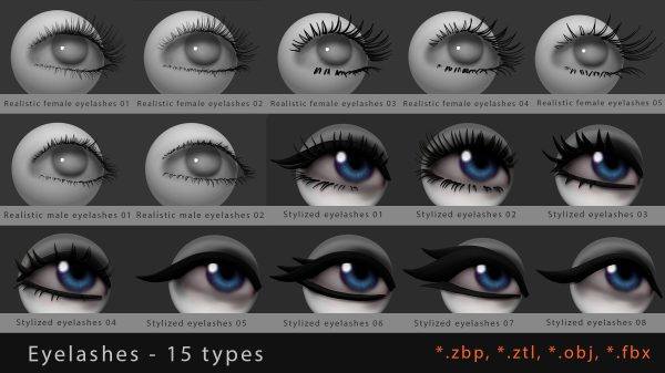 zbrush男女眼睛睫毛笔刷zb女性眼眶睫毛雕刻模型zb笔刷
