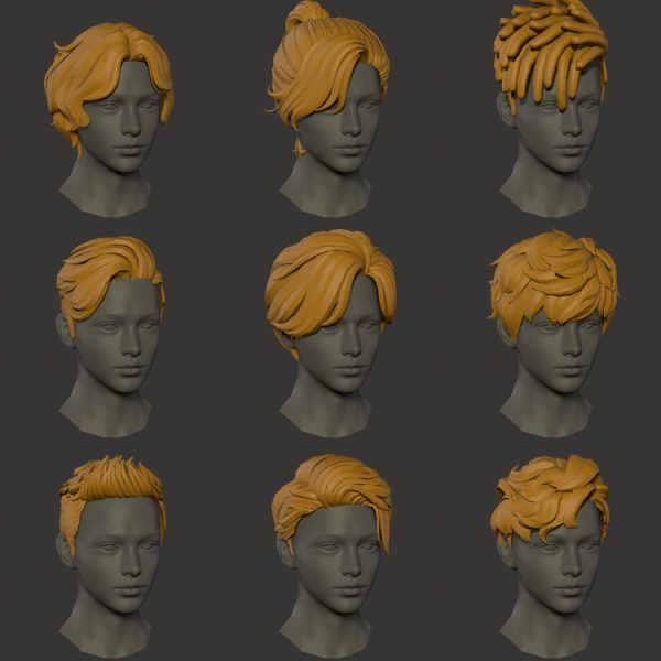 200套卡通男生头发发型四边面3d模型fbx格式