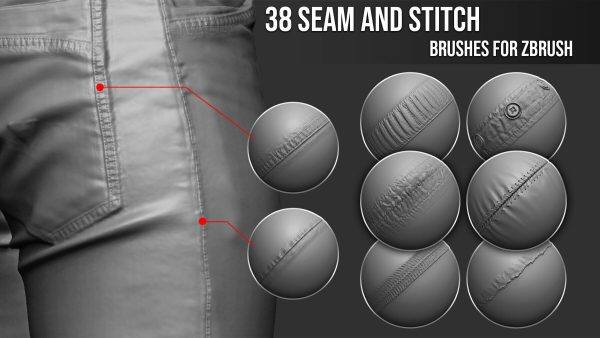 zbrush衣服缝线修建缝合缝线笔刷布料褶皱雕刻缝纫线