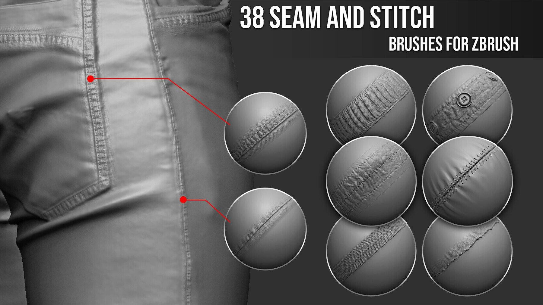 zbrush衣服缝线修建缝合缝线笔刷布料褶皱雕刻缝纫线