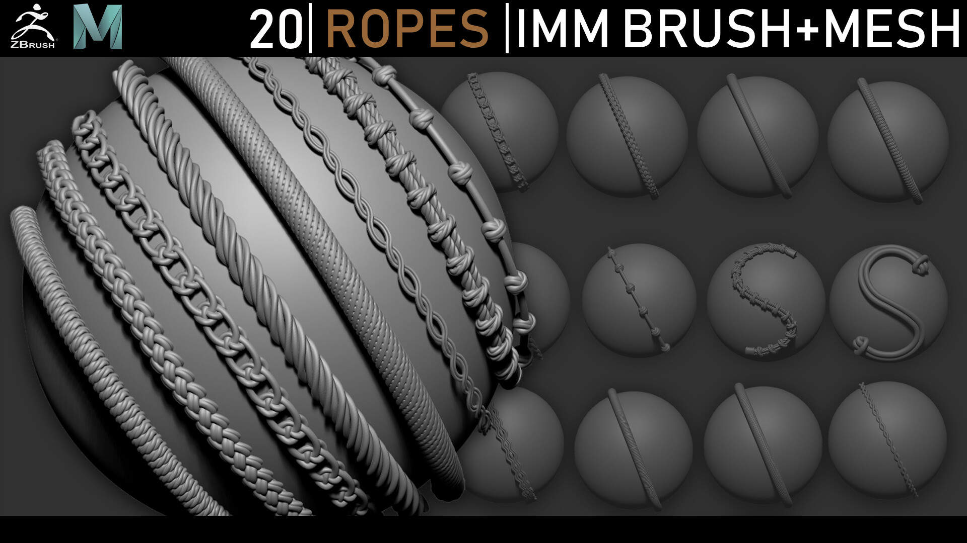 ZBrush10包含20条绳索 IMM 刷子+网格