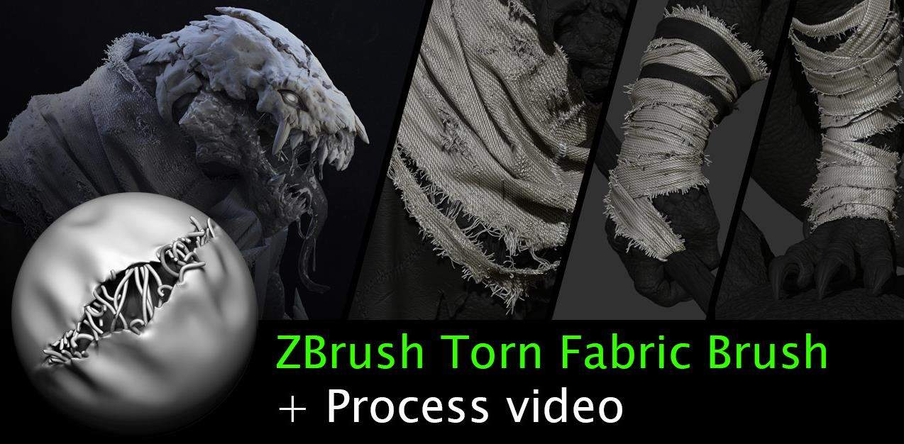 Zbrush06衣服布料撕裂缝线边缘破损织物笔刷&烂布破洞