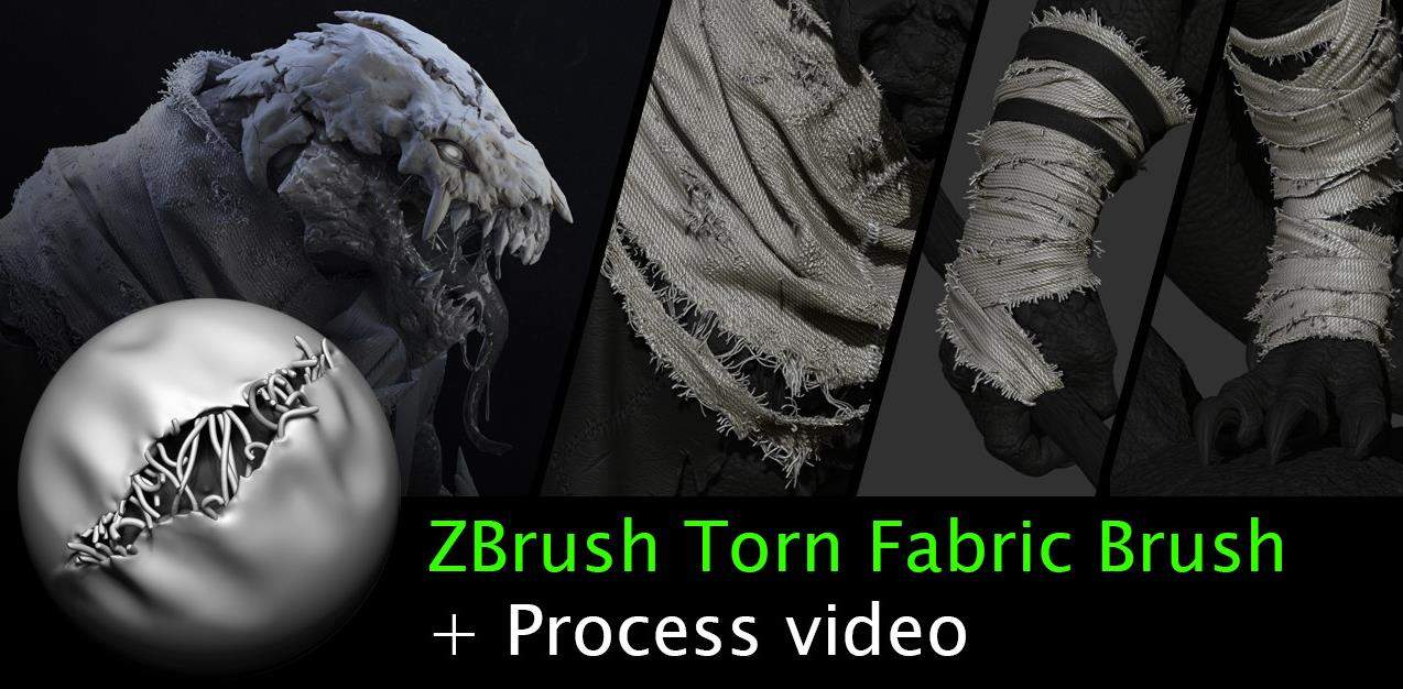 zbrush衣服布料撕裂缝线边缘破损织笔刷物烂布破洞纹理