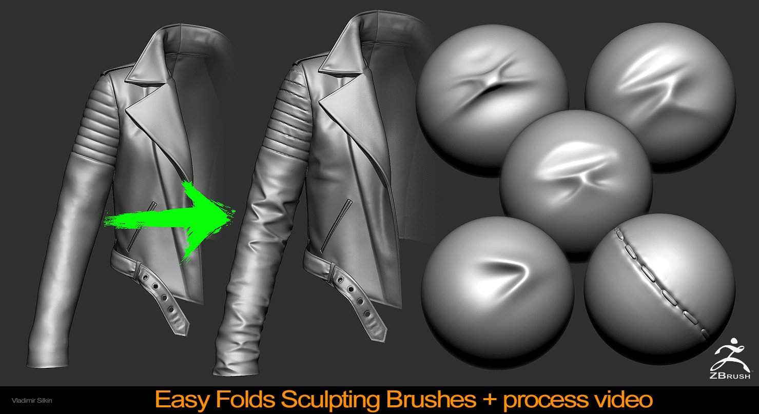 zbrush25轻松雕刻皮革布料褶皱的笔刷合集