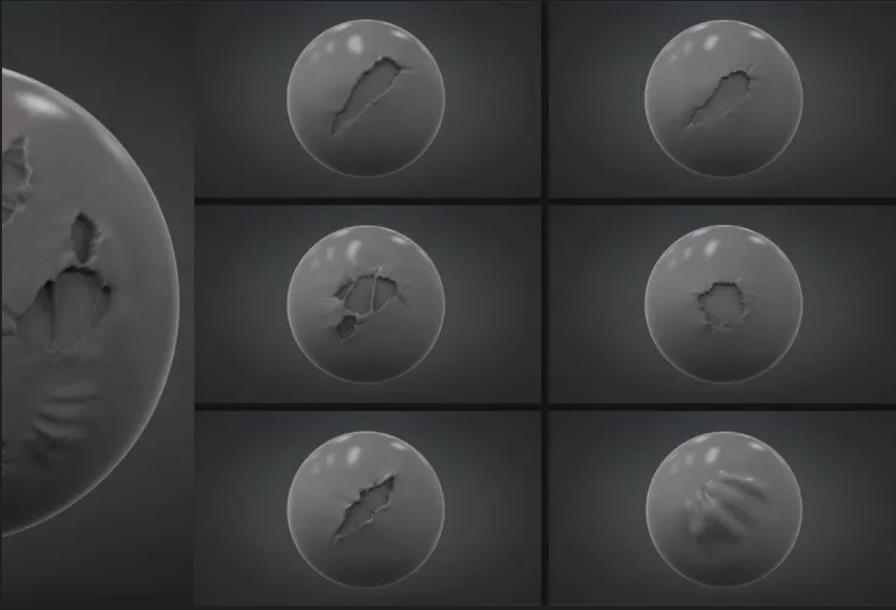 zbrush衣服裤子布料破洞损坏撕裂扯烂面料笔刷