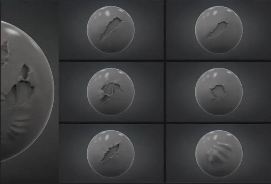 zbrush衣服裤子布料破洞损坏撕裂扯烂面料笔刷