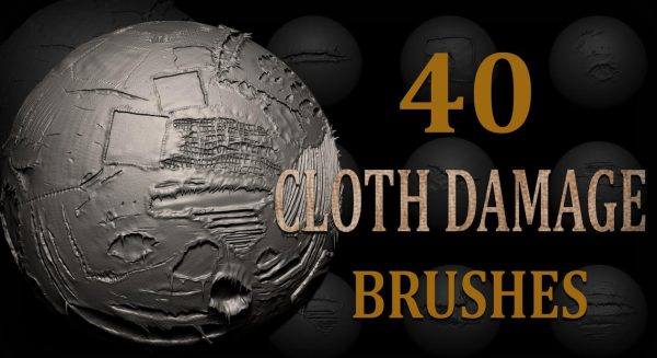 zbrush布料破损撕裂衣服褶皱烂布破洞笔刷