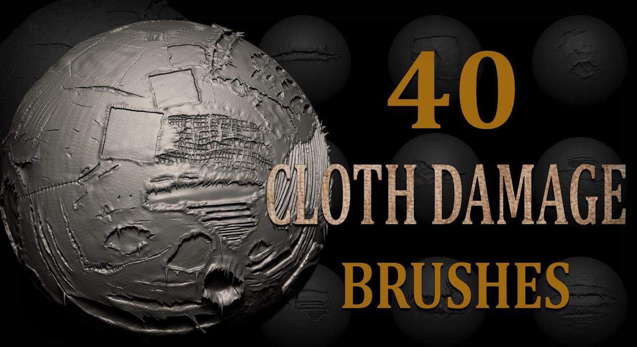 zbrush布料破损撕裂衣服褶皱烂布破洞笔刷
