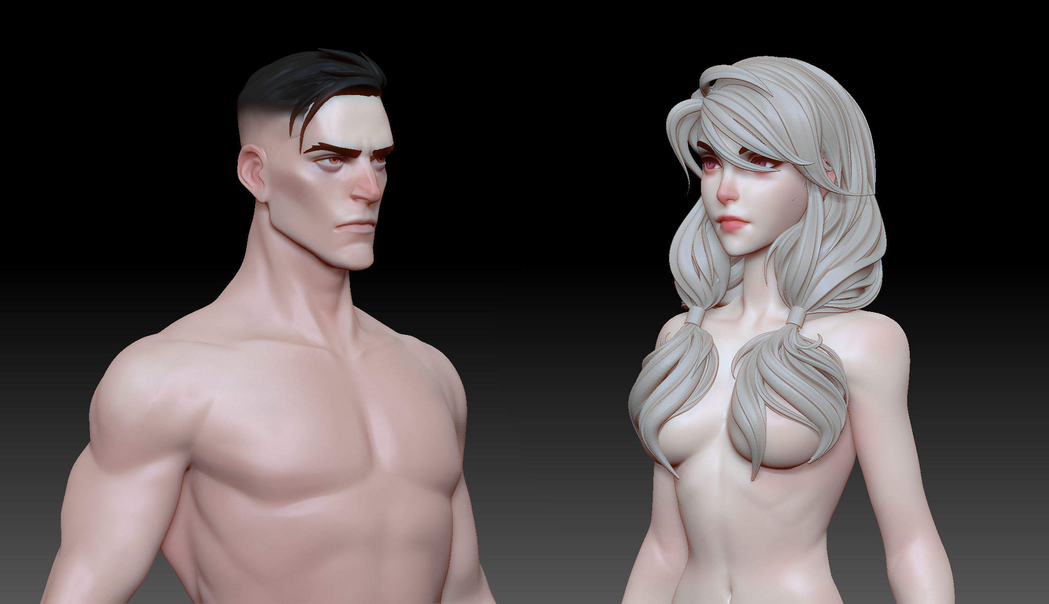 Zbrush卡通风格化男女人体顶点着色模型雕刻