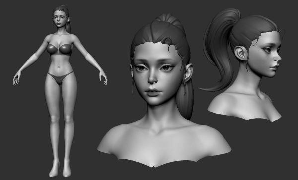 Zbrush女性萝莉模特身体模型雕刻CG模型