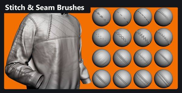 15个ZBrush衣服缝纫缝线笔刷zb衣服缝纫缝合雕刻笔刷