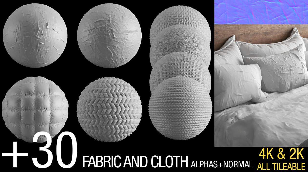 zbrush30布料面临法线Alpha笔刷&枕头床单针线粗布细节TIF