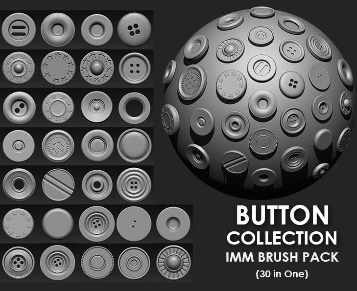 zbrush35衣服裤子布料扣子纽扣雕刻笔刷&服饰道具