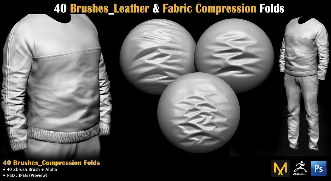 zbrush42皮革布料面料衣服褶皱雕刻笔刷&压痕