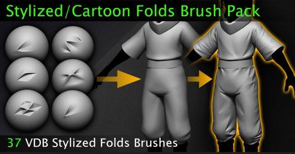 zbrush布料风格化笔刷&卡通衣服细节Q版手办纹理褶皱