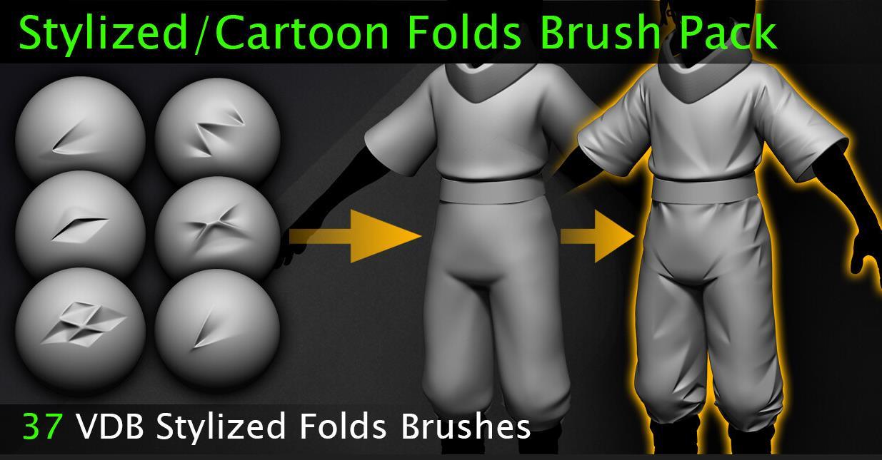 zbrush45布料风格化笔刷&卡通衣服细节Q版手办纹理褶皱