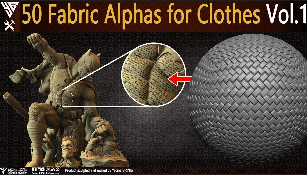 zbrush布料衣服细节Alpha贴图笔刷&鳞片编织五边形拼接模型