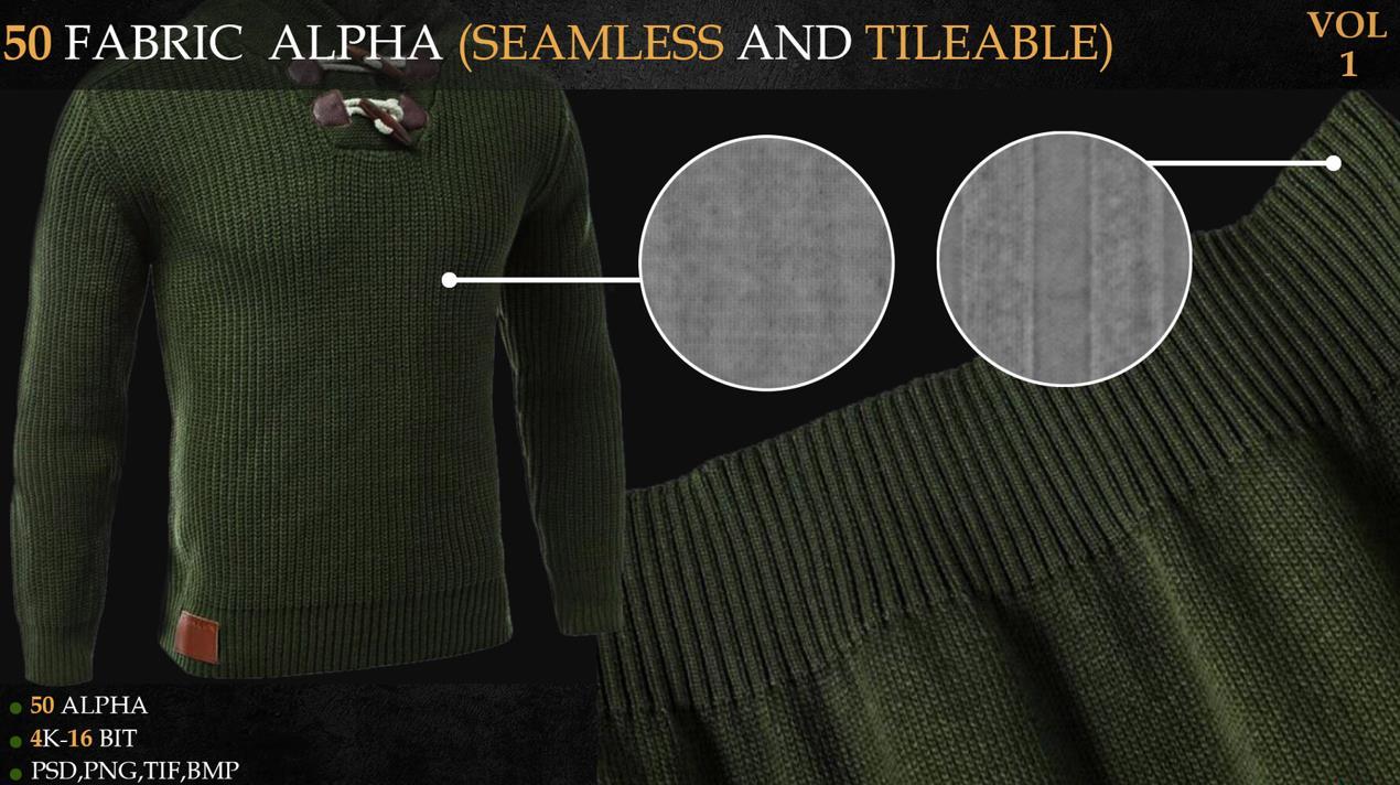 zbrush毛衣编织针织材质无缝Alpha贴图&服饰布料纹理雕刻细节psd