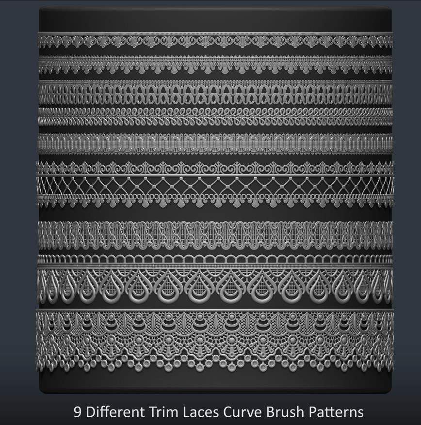 zbrush55裙边花纹装饰衣服裤子笔刷&蕾丝ZBP