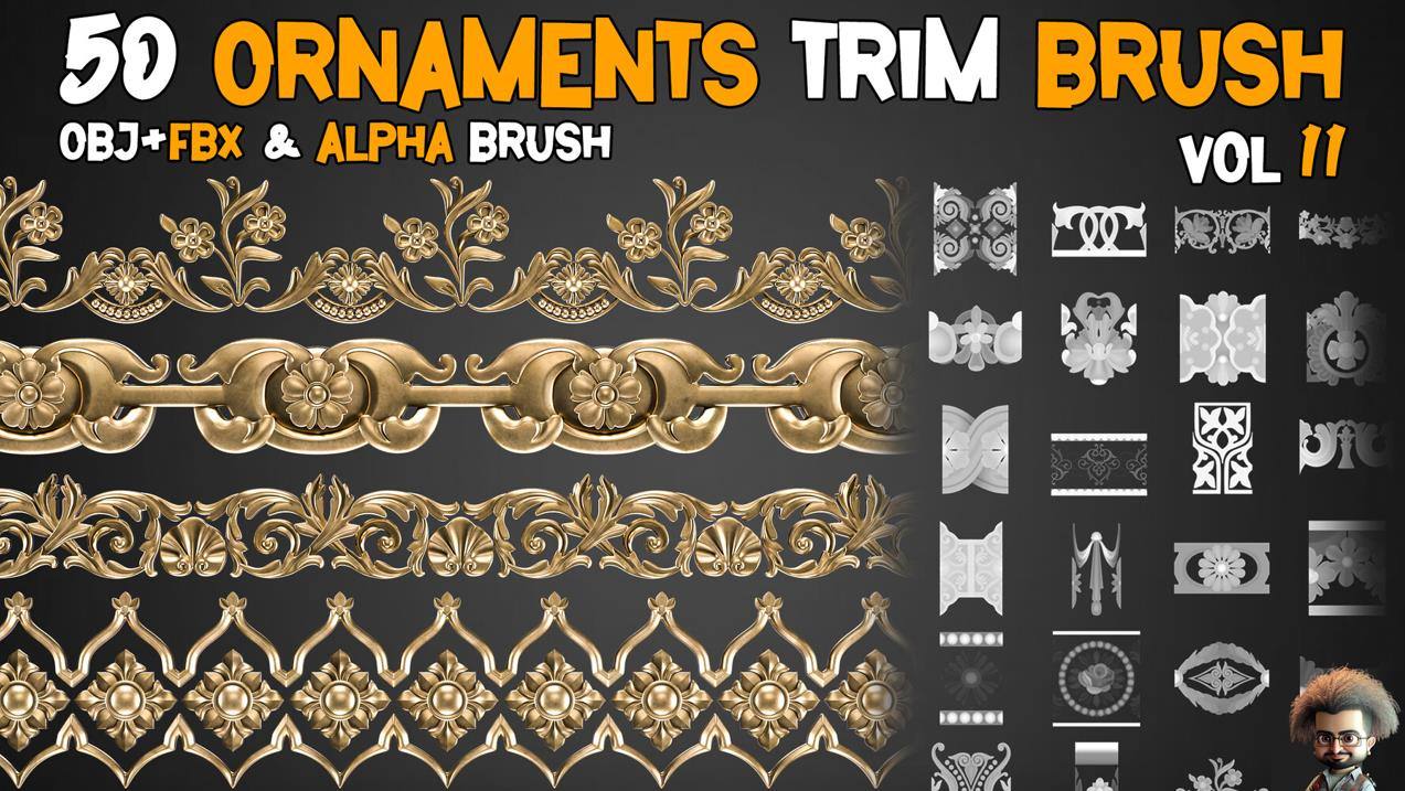 zbrush花纹装饰笔刷&max雕花装饰花纹无缝贴图alpha