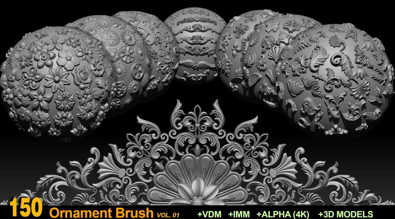 zbrush74欧式装饰花纹模型笔刷&花朵金属修饰雕花