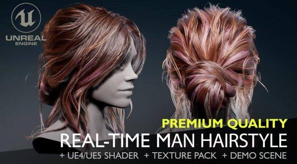 UE4实时毛发发型发髻高清4k毛发贴图头发PBR笔刷材质工程文件