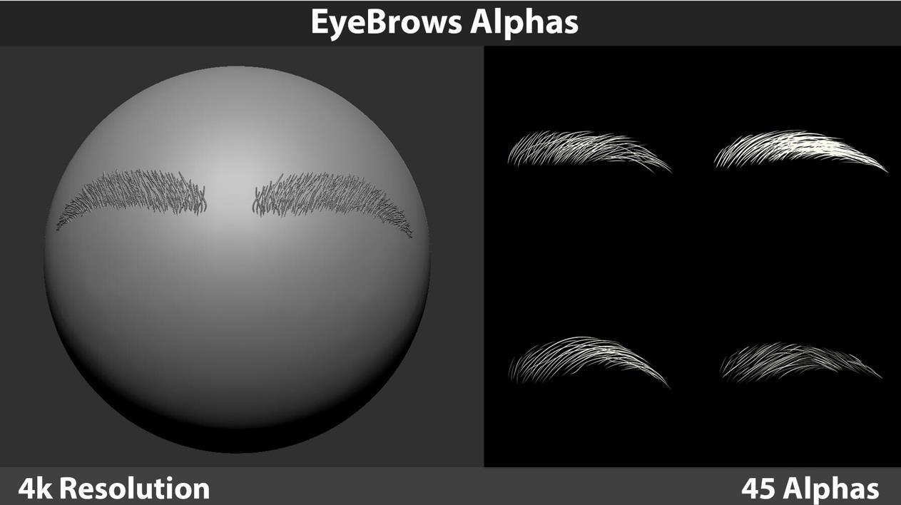 男女眉毛笔刷amp男性面部细节眉梢毛发雕刻Alpha