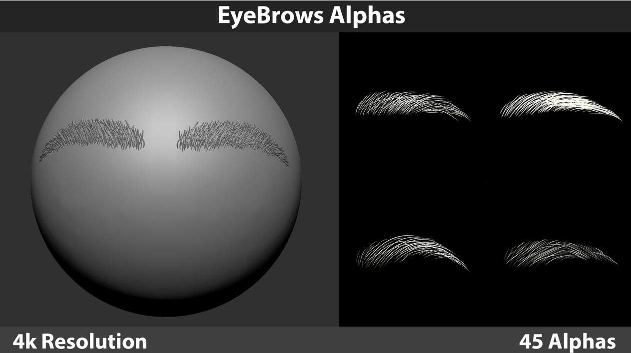 男女眉毛笔刷amp男性面部细节眉梢毛发雕刻Alpha