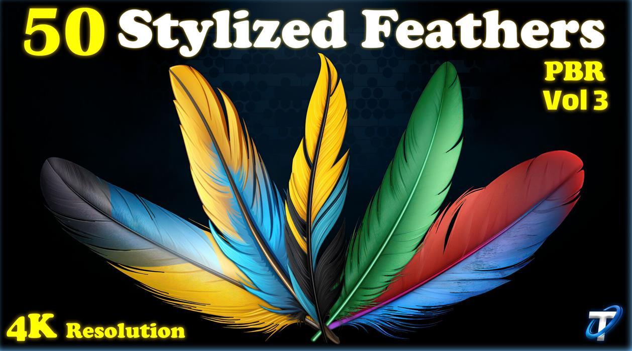 50 种风格化羽毛#03-MAX卡通动漫羽毛翅膀毛发&maya羽翼法线置换颜色通道贴图