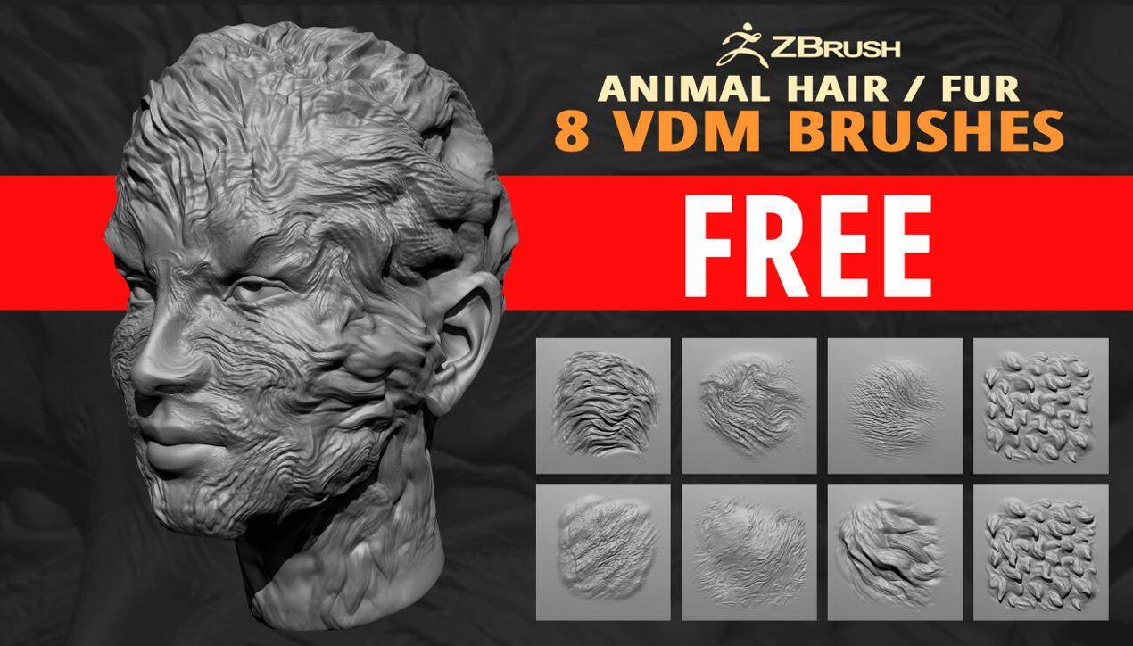 zbrush毛发05毛发头发毛皮雕刻笔刷ZBP