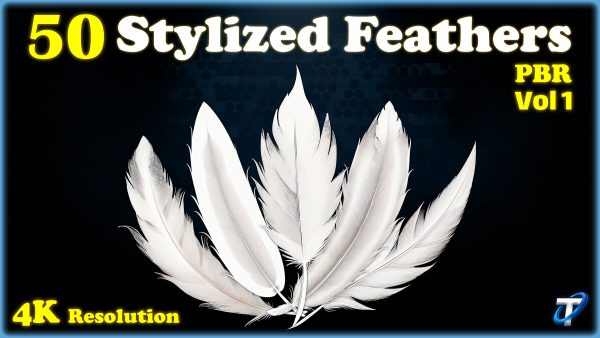 50 种风格化羽毛#01 – C4D卡通羽毛翅膀pbr贴图&max皮毛毛发法线贴图maya