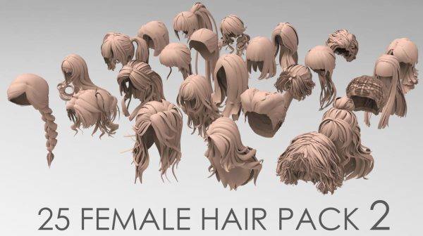 MAYA女孩人物头发模型amp毛发3D（FBXOBJ建模渲染设计素材源文件）