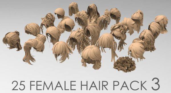 C4D女性头发3D模型ampMAYA角色毛发（MAX建模渲染设计素材文件）