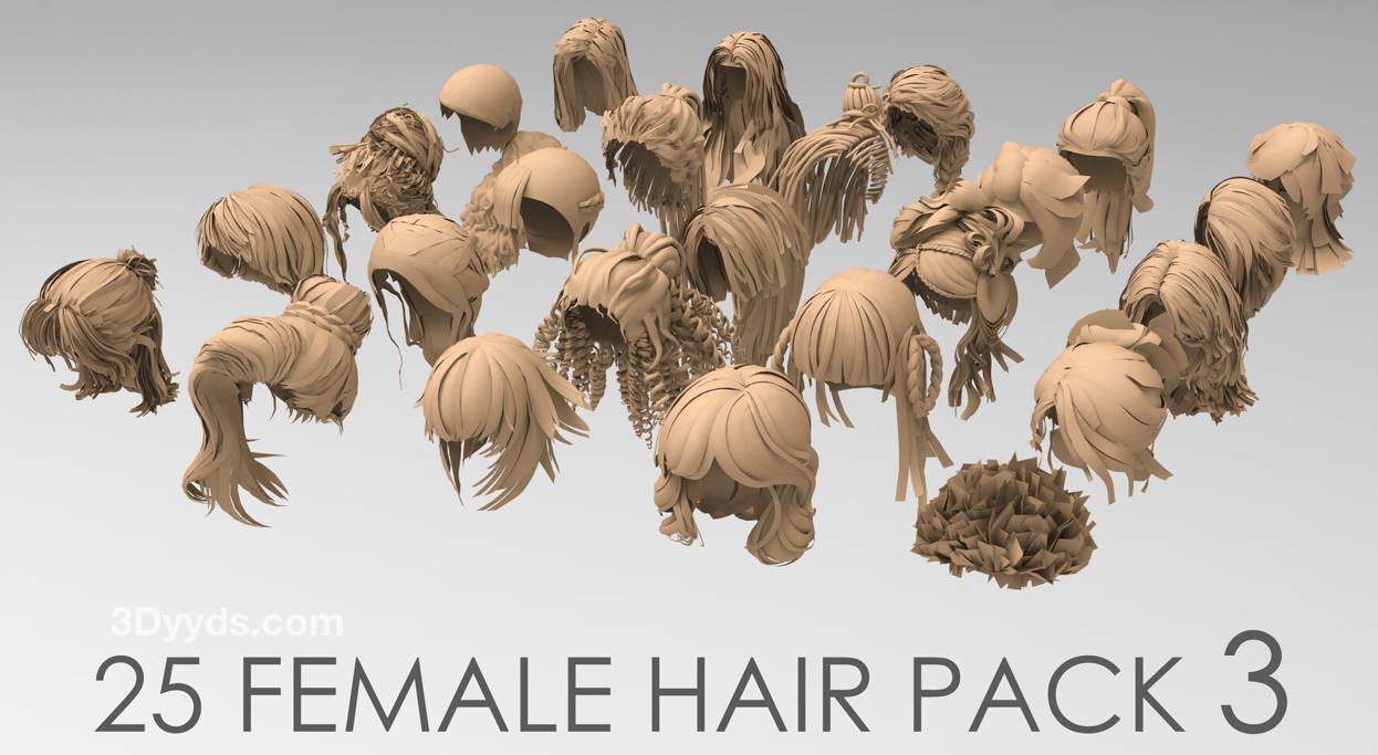 C4D女性头发3D模型ampMAYA角色毛发（MAX建模渲染设计素材文件）