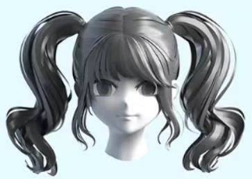 3D动漫卡通女孩头发毛发双马尾长发模型