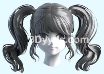 3D动漫卡通女孩头发毛发双马尾长发模型