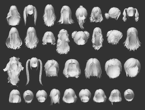 C4D女性角色发型模块3D头发模型amp毛发MAYA建模渲染素材