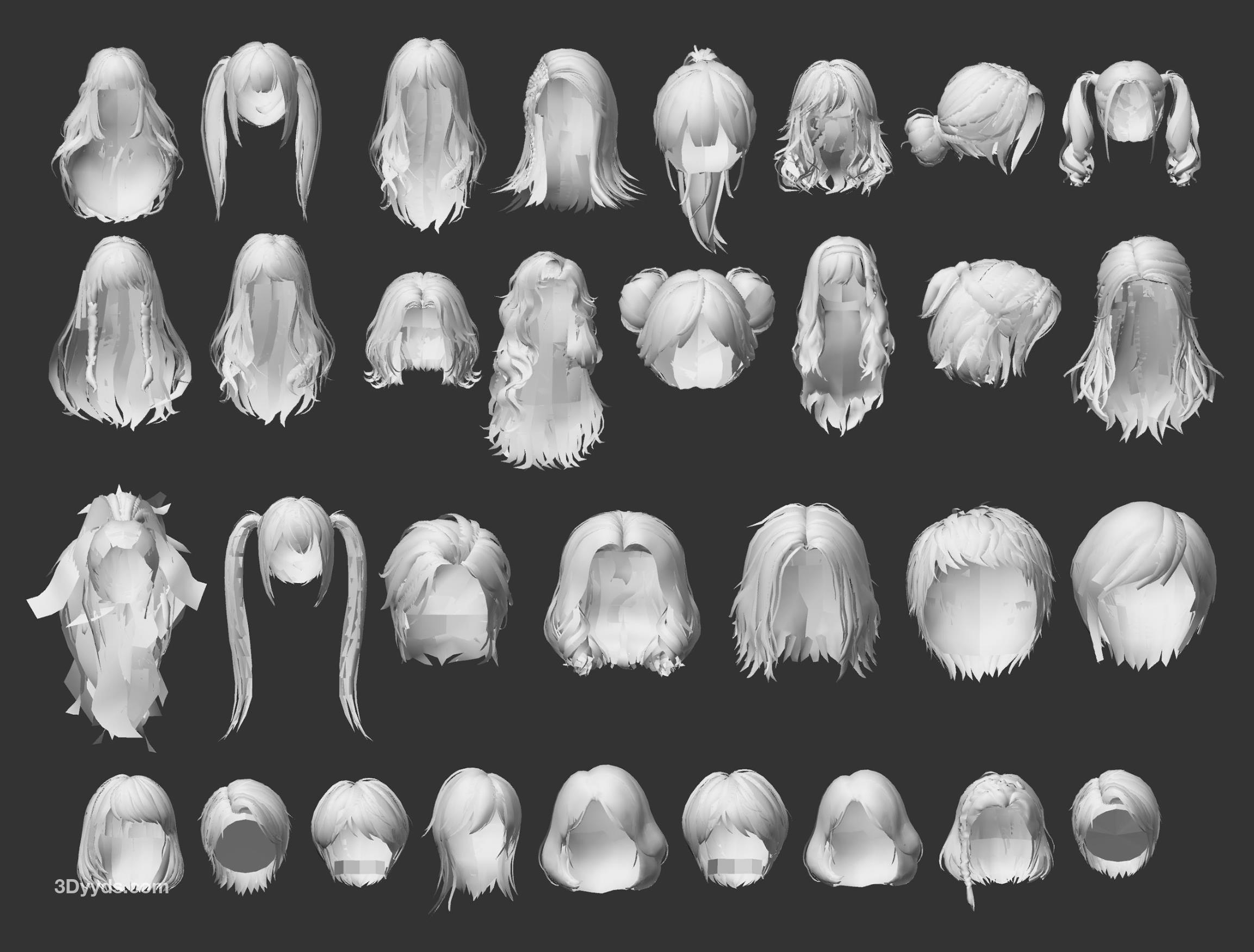 C4D女性角色发型模块3D头发模型amp毛发MAYA建模渲染素材