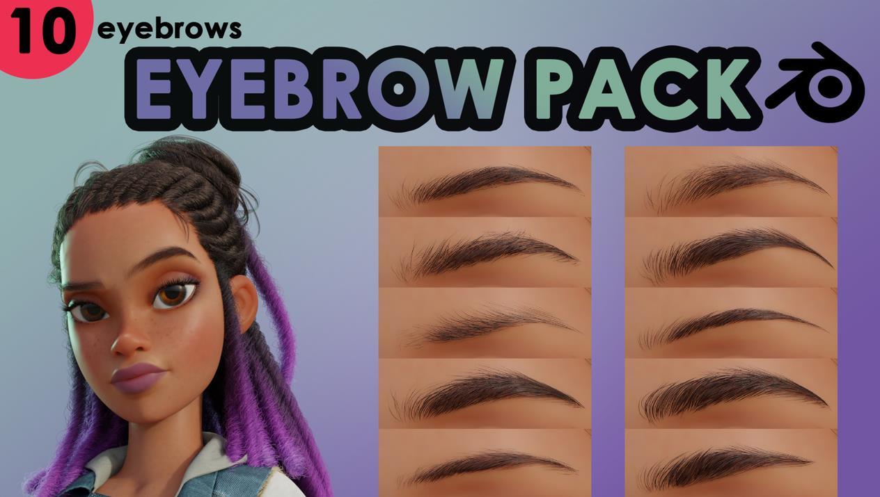 10个男女卡通人物精致眉毛眉稍3D角色毛发模型设计