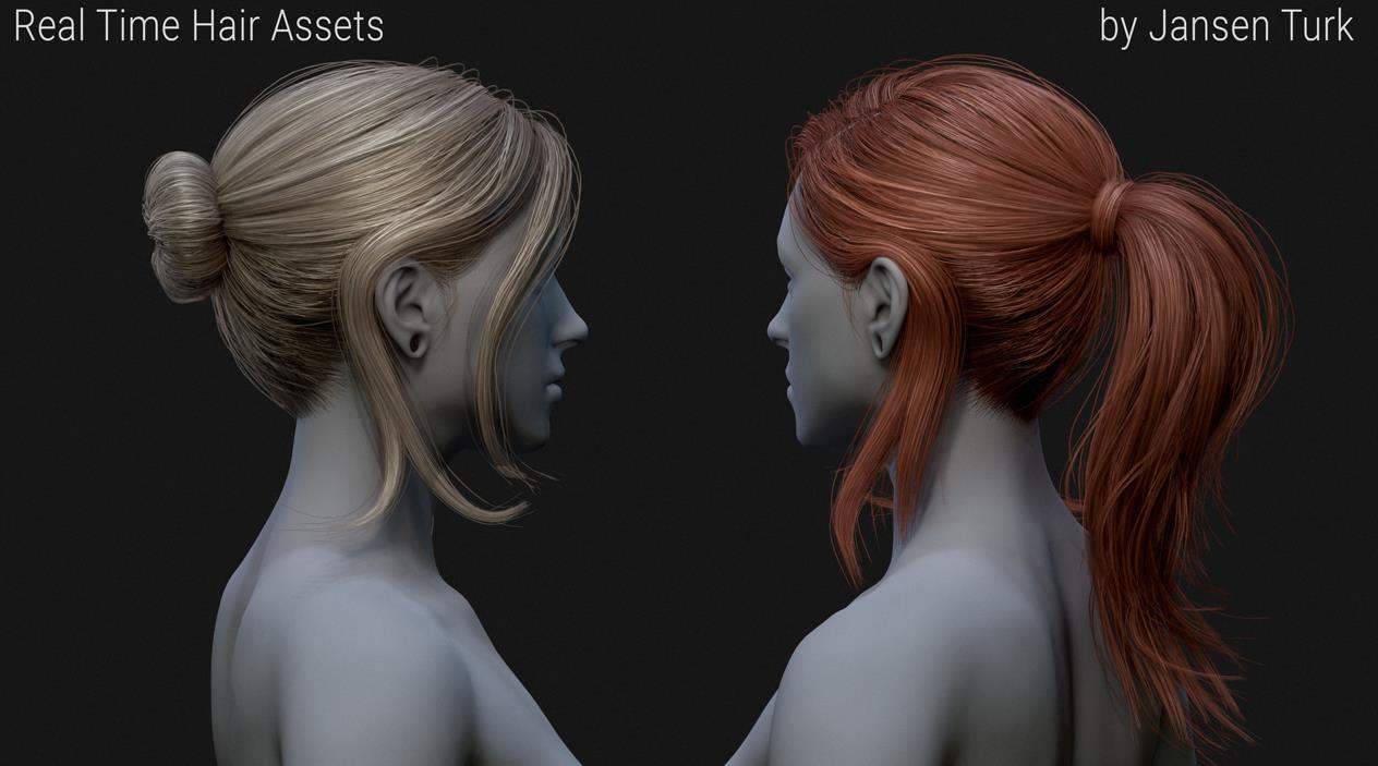 PBR头发毛发插片贴图模型附带八猴文件