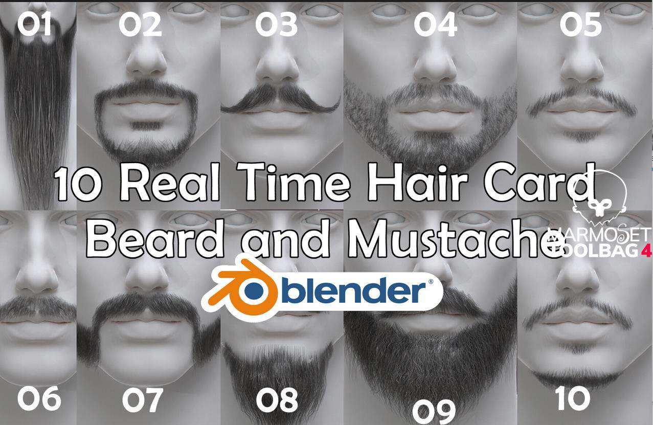 胡子zbrush络腮胡obj发卡fbx毛发贴图逼真八猴胡须UE低模3D模型