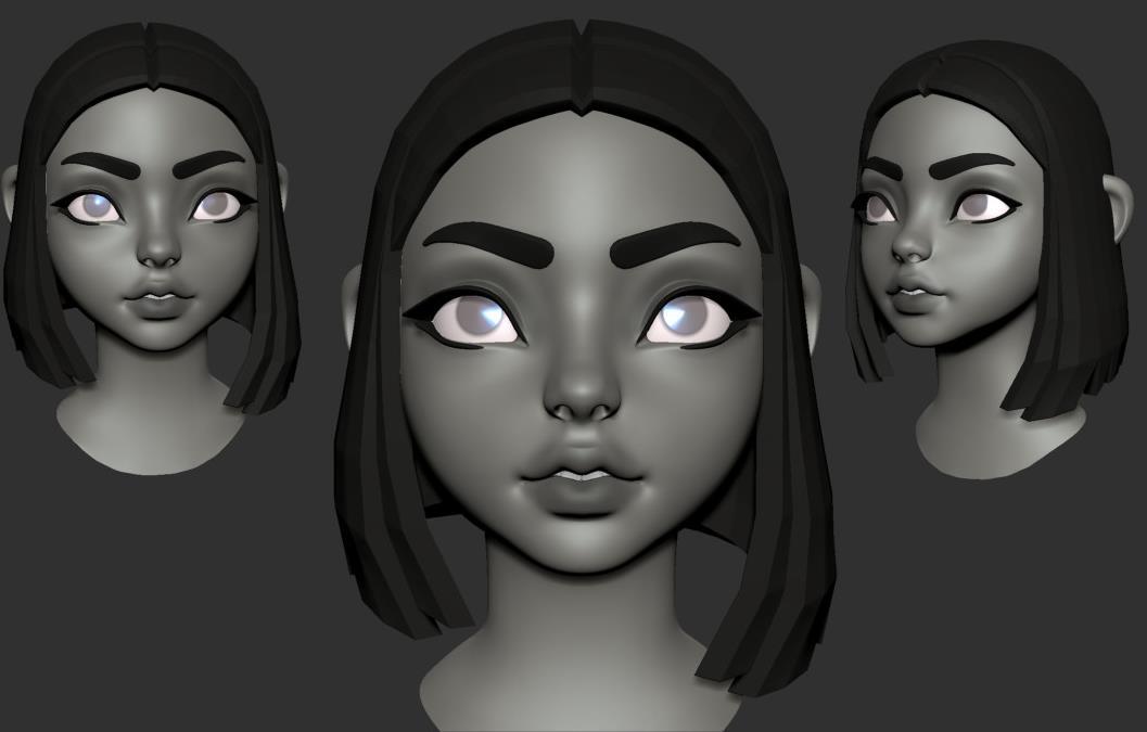 zbrush风格化女孩头部雕刻基础模型ZTLampOBJ白模头雕