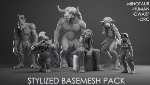 zbrush风格化牛头人兽人野兽怪物基础身体模型OBJ白模