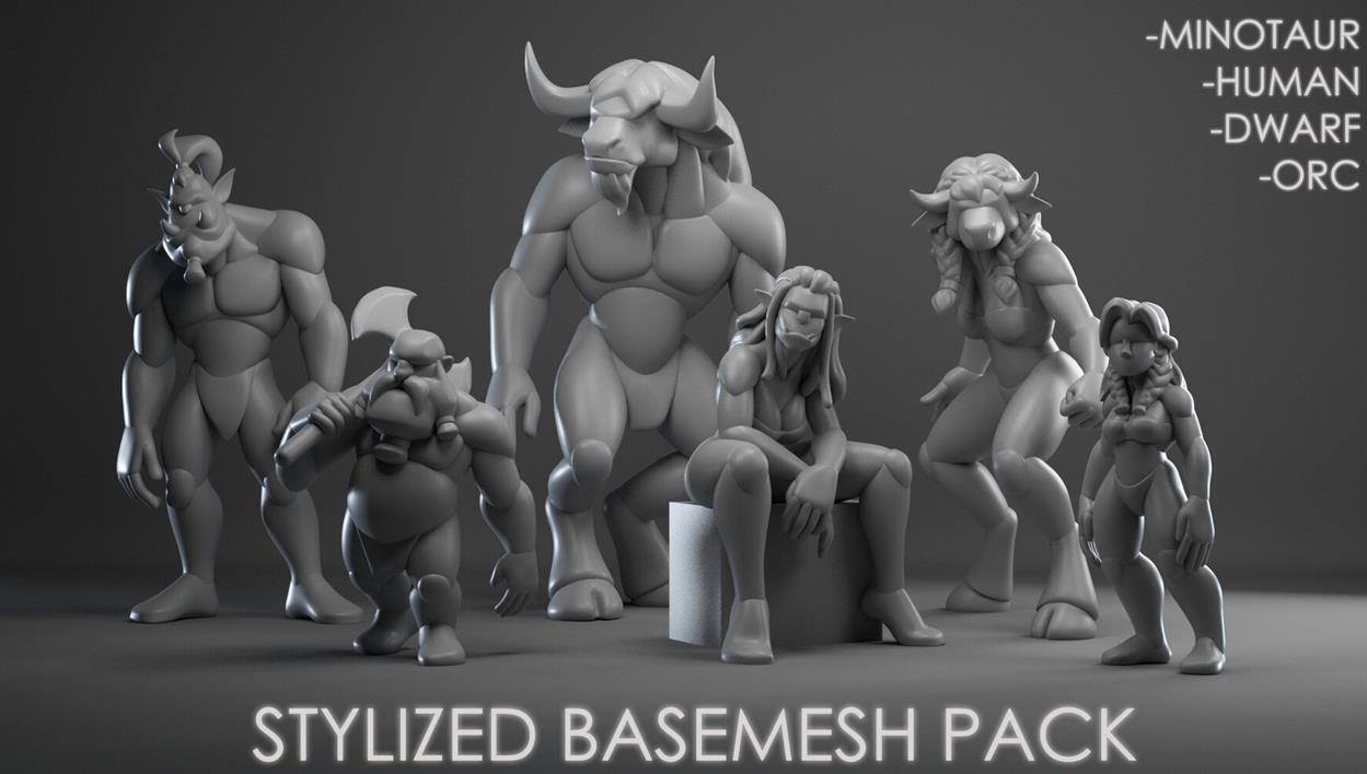 zbrush风格化牛头人兽人野兽怪物基础身体模型OBJ白模