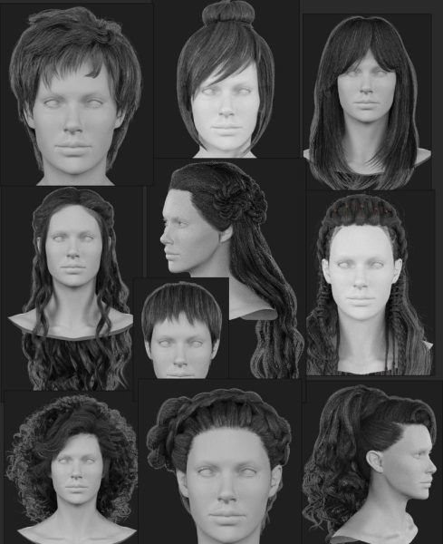 blender男孩头发辫子模型max短发寸头丸子头蓬蓬头毛发