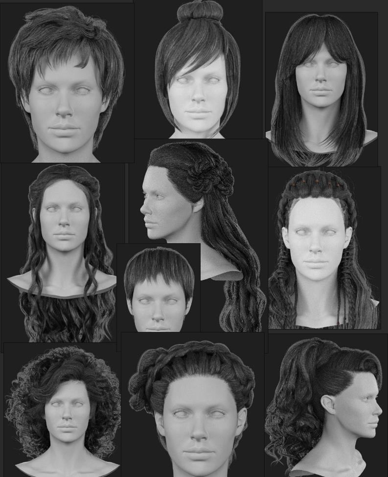 blender男孩头发辫子模型max短发寸头丸子头蓬蓬头毛发