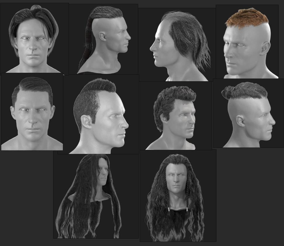 blender男人辫子卷发头发片毛发模型