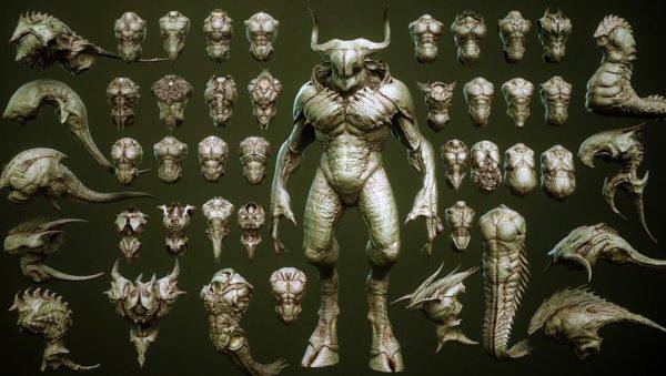 怪兽野兽男人上半身躯体躯干胸腔模型zbp笔刷ztl源文件OBJ