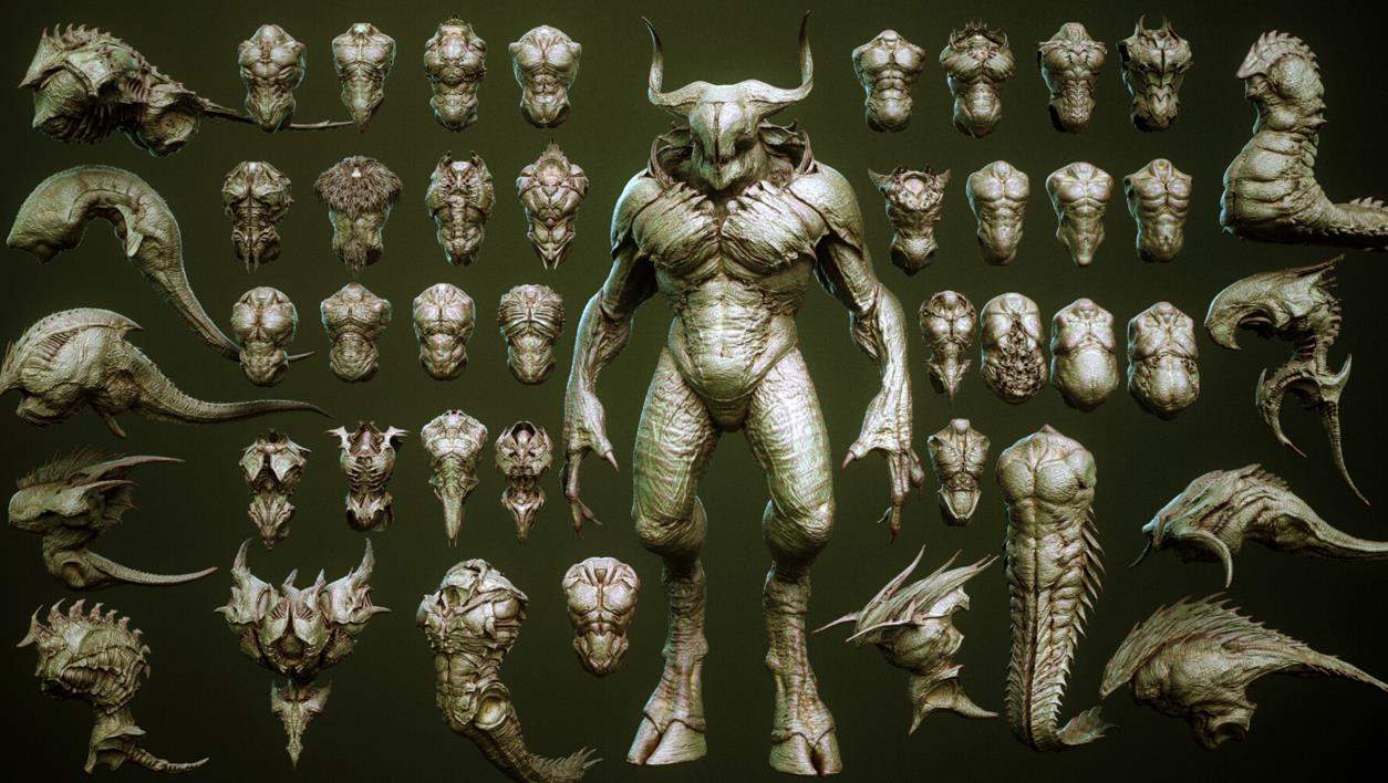 怪兽野兽男人上半身躯体躯干胸腔模型zbp笔刷ztl源文件OBJ