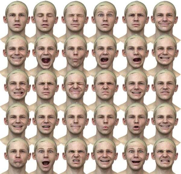 30种欧洲男性人脸表情扫描模型OBJ格式喜怒哀乐张嘴嘲笑表情模型